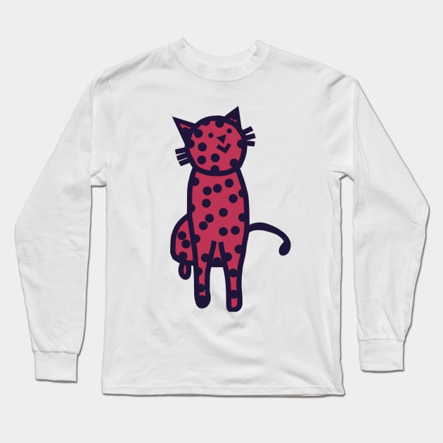 Spotty Kitty Cat in Viva Magenta Color of the Year 2023 Long Sleeve T-Shirt by ellenhenryart